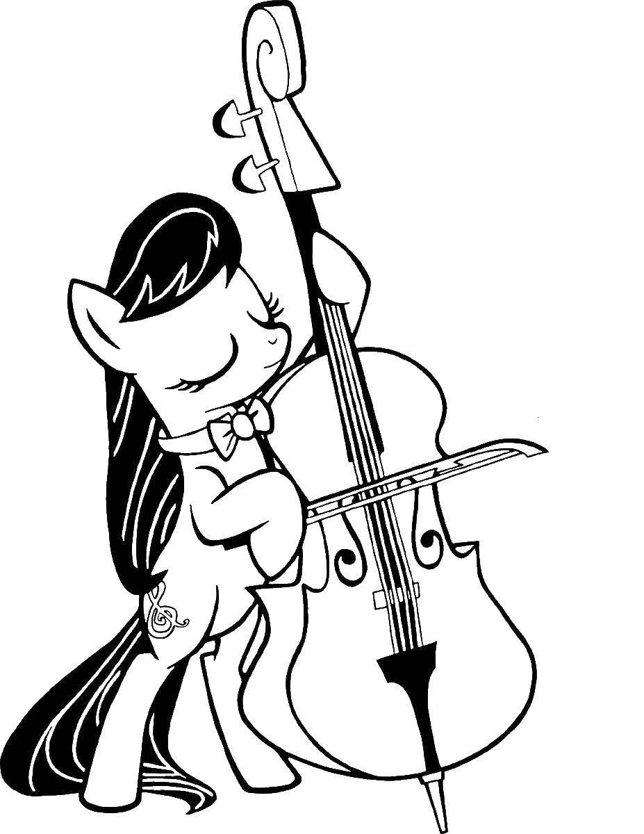 Название: Раскраска Пони из my little pony  играет на скрипке. Категория: Пони. Теги: Пони, "My little pony".