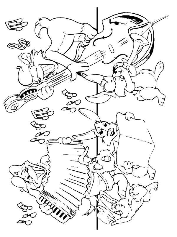 Coloring Funny animals playing musical instruments. Category musical instruments . Tags:  musical instruments .