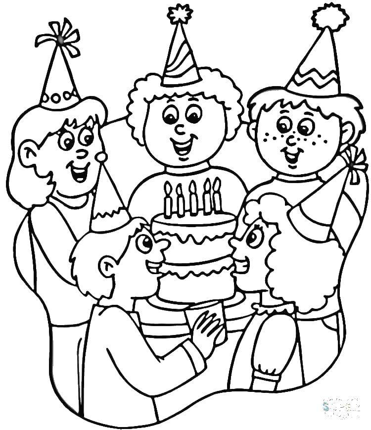 Розмальовки  Діти відзначають день народження. Завантажити розмальовку день народження.  Роздрукувати ,день народження,