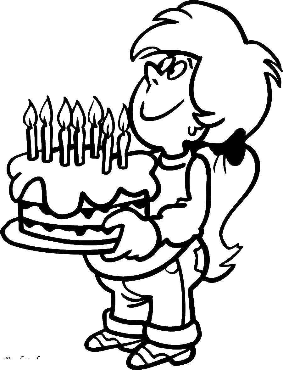 Coloring Girl with a cake. Category cakes. Tags:  cake, girl.