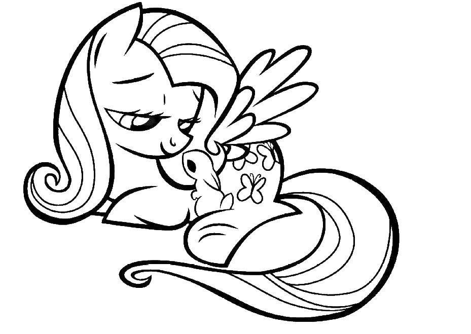 Название: Раскраска Пони из  my little pony  с зайчиком. Категория: Пони. Теги: Пони,  My little pony .