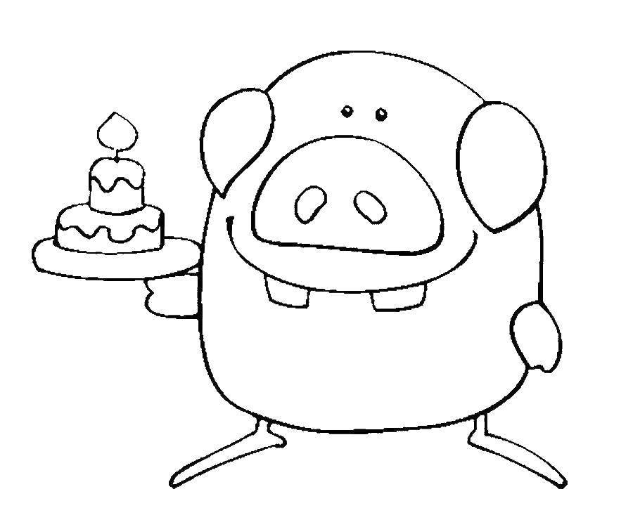 Название: Раскраска Свинка с тортиком. Категория: Раскраски для малышей. Теги: Свинка, тортик.