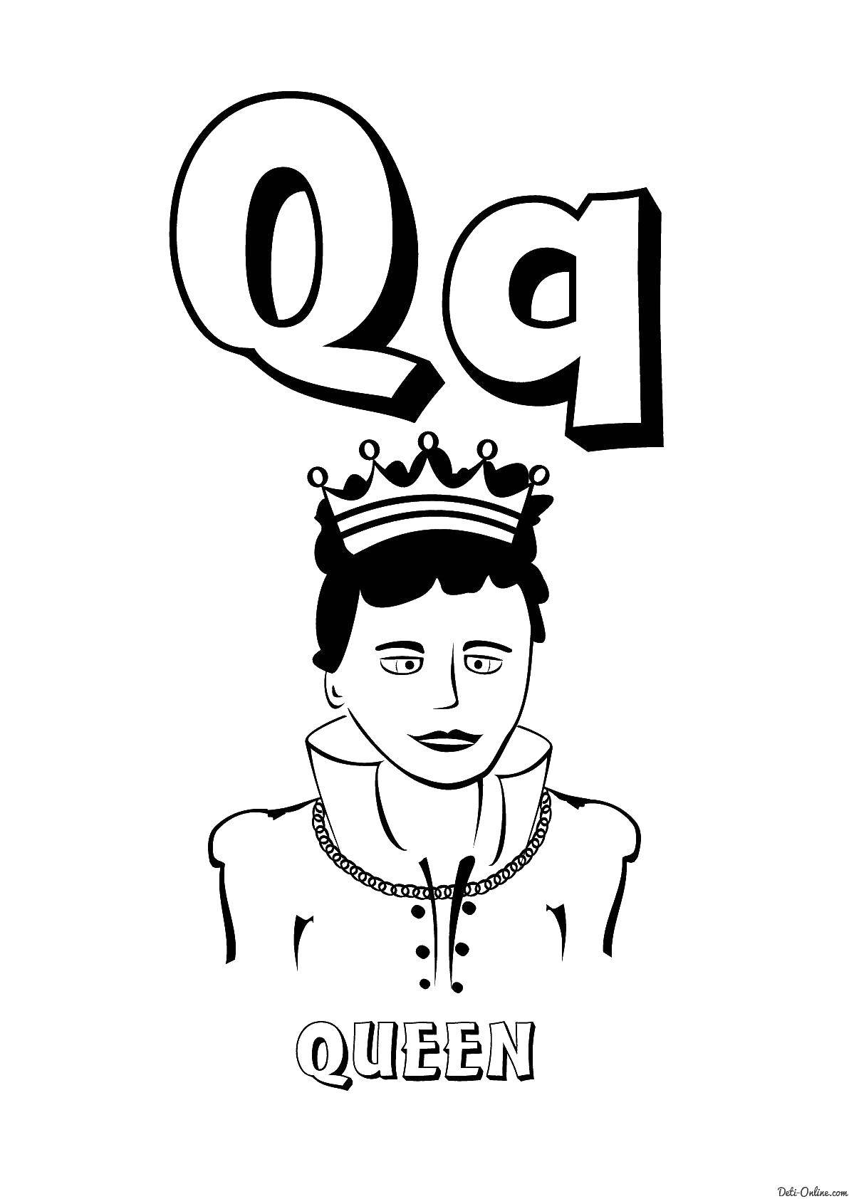 Название: Раскраска Letter q. Категория: Английский. Теги: letter Q, queen.
