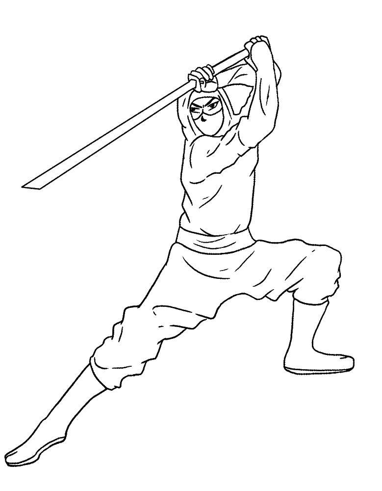 Название: Раскраска Ниндзя с мечом. Категория: оружие. Теги: ниндзя, меч, .