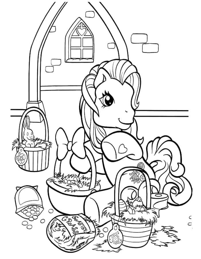 Название: Раскраска Пони из my little pony с пасхальными яйцами. Категория: мой маленький пони. Теги: Пони, "My little pony".