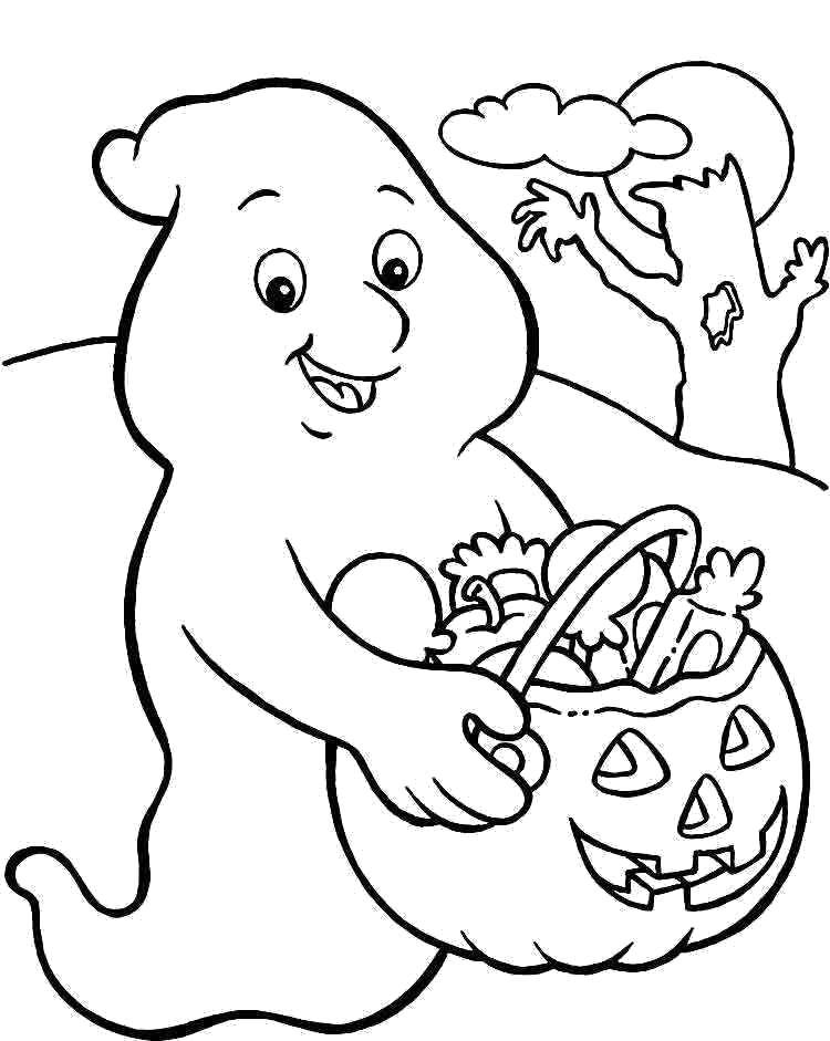 Coloring Bringing a sweet. Category Halloween. Tags:  Halloween, Ghost, pumpkin.