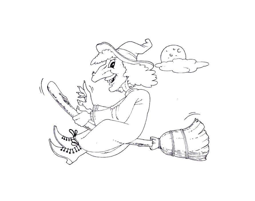 Coloring Witch flying on a broom. Category Halloween. Tags:  Halloween, witch, night, broom.