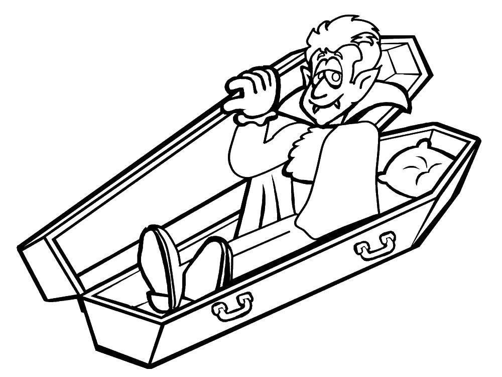 Coloring Dracula in a coffin. Category Halloween. Tags:  Halloween, Dracula.