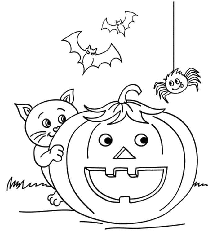 Название: Раскраска Котик с тыквой. Категория: Хэллоуин. Теги: Хэллоуин, тыква, кот.