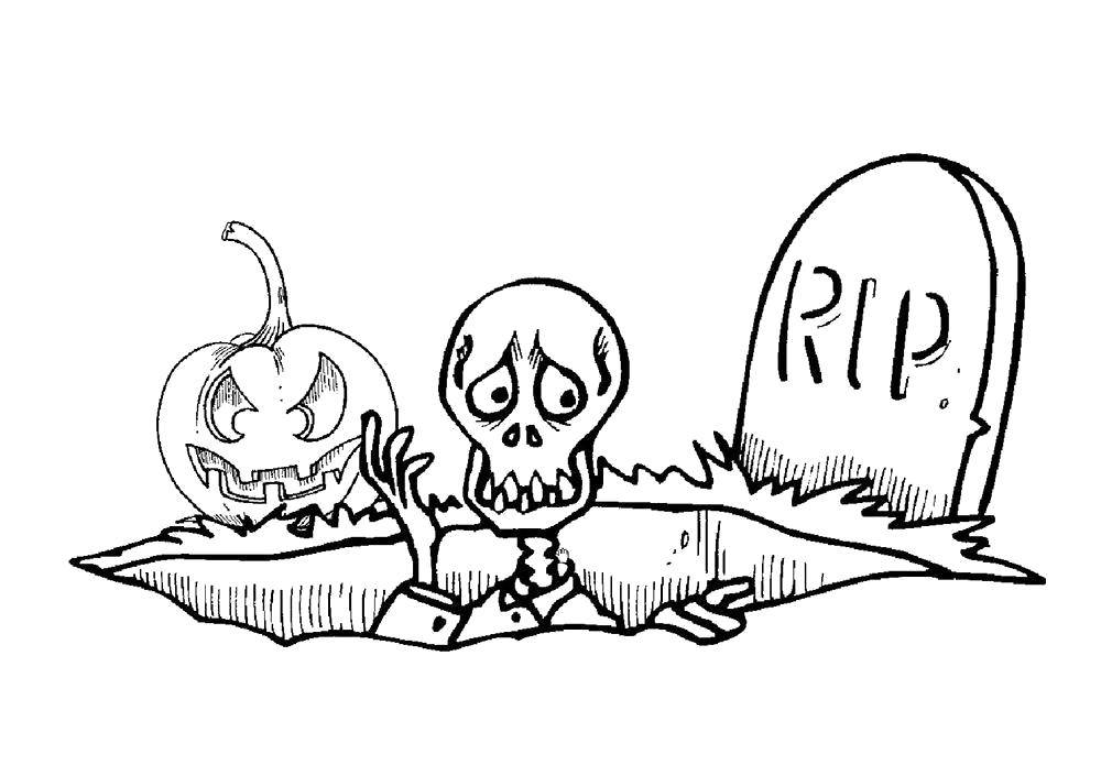 Coloring Skeleton with pumpkin. Category Halloween. Tags:  Halloween, pumpkin, skeleton.