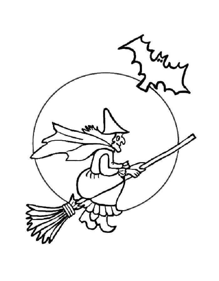 Coloring Witch on a broom. Category Halloween. Tags:  Halloween.