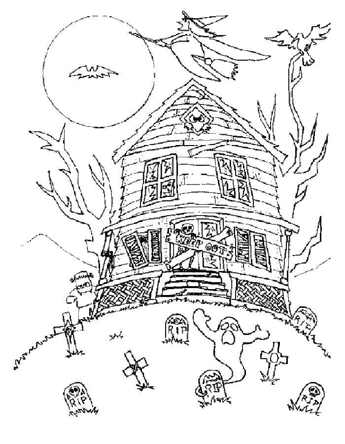 Coloring Abandoned haunted house. Category Halloween. Tags:  Halloween.