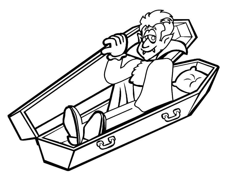 Coloring Dracula in a coffin. Category Halloween. Tags:  Halloween, Dracula.