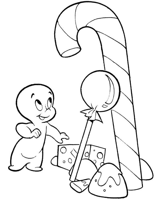 Coloring Bringing Casper with sweets. Category Halloween. Tags:  Halloween, Ghost, Casper.