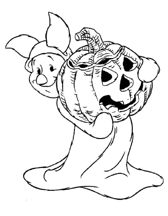 Coloring Piglet is holding a pumpkin. Category Halloween. Tags:  Halloween, pumpkin.