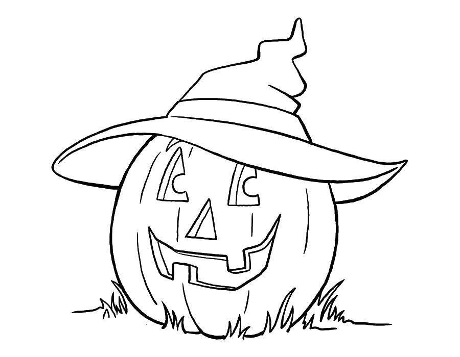 Coloring Pumpkin in the hat. Category Halloween. Tags:  Halloween.