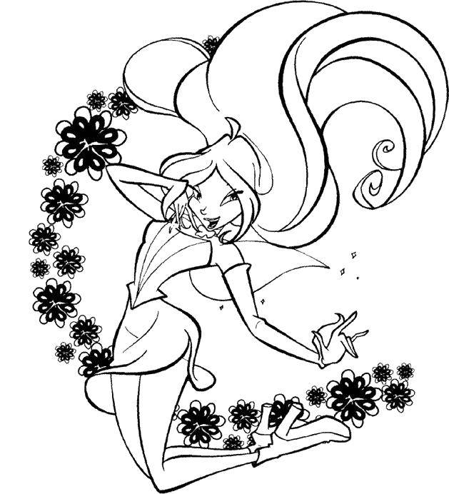 Coloring Bloom cartoon winx and flowers. Category Cartoon character. Tags:  Character cartoon, Winx.