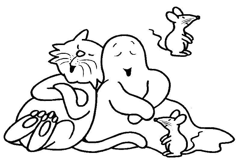 Coloring The cat sleeps with bringing. Category Halloween. Tags:  Halloween Ghost, cat.