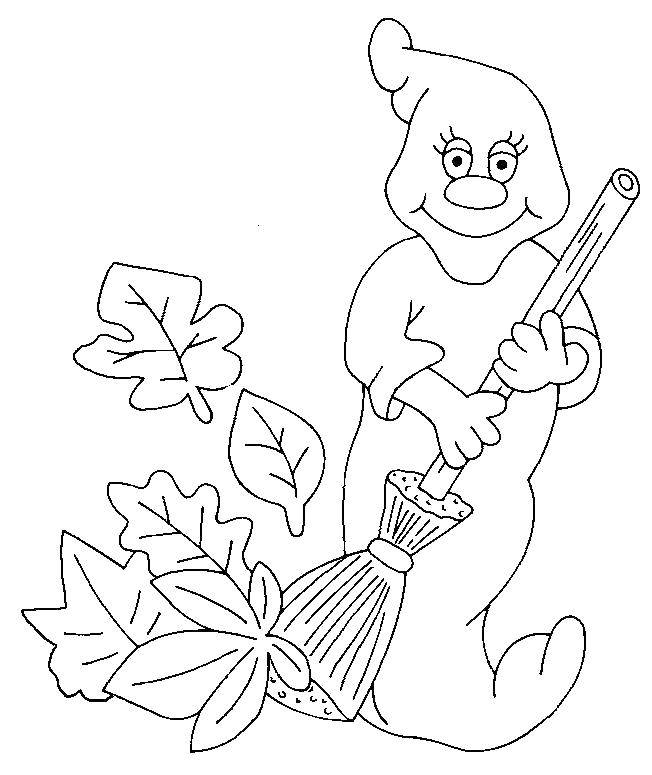 Coloring A Ghost with a broom cleans leaves. Category Halloween. Tags:  Halloween Ghost, .