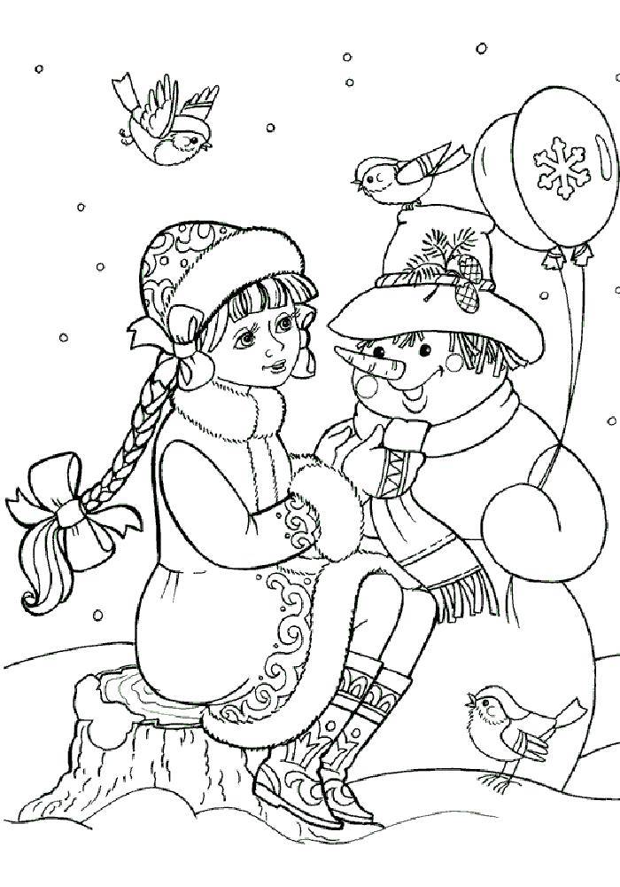 Название: Раскраска Снегурочка и снеговик. Категория: Хэллоуин. Теги: Новый Год, Снегурочка, снеговик.