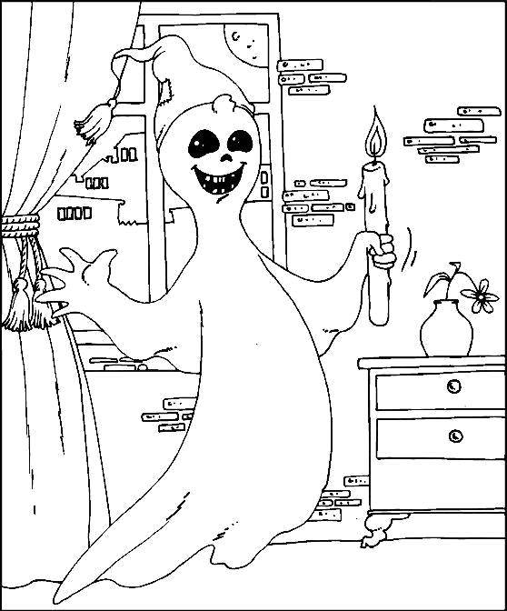 Coloring A Ghost with a candle. Category Halloween. Tags:  Halloween Ghost, .