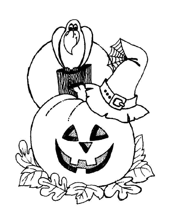 Coloring Crow on the pumpkin. Category Halloween. Tags:  Halloween, pumpkin, Raven.