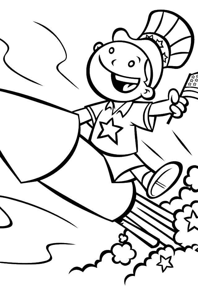 Coloring Man on the rocket. Category rockets. Tags:  rocket, space.