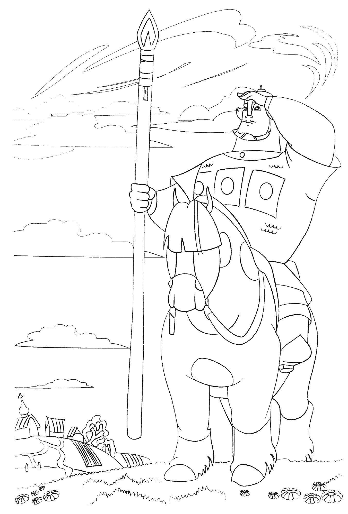 Coloring Nikitich on horseback. Category cartoons. Tags:  Dobrynya Nikitich, the horse.