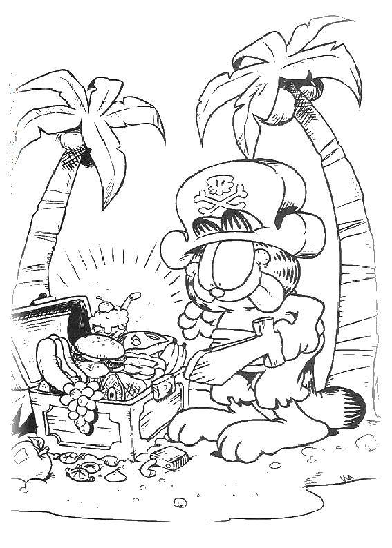 Coloring Garfield found the treasure. Category The pirates. Tags:  Pirate, island, treasure.