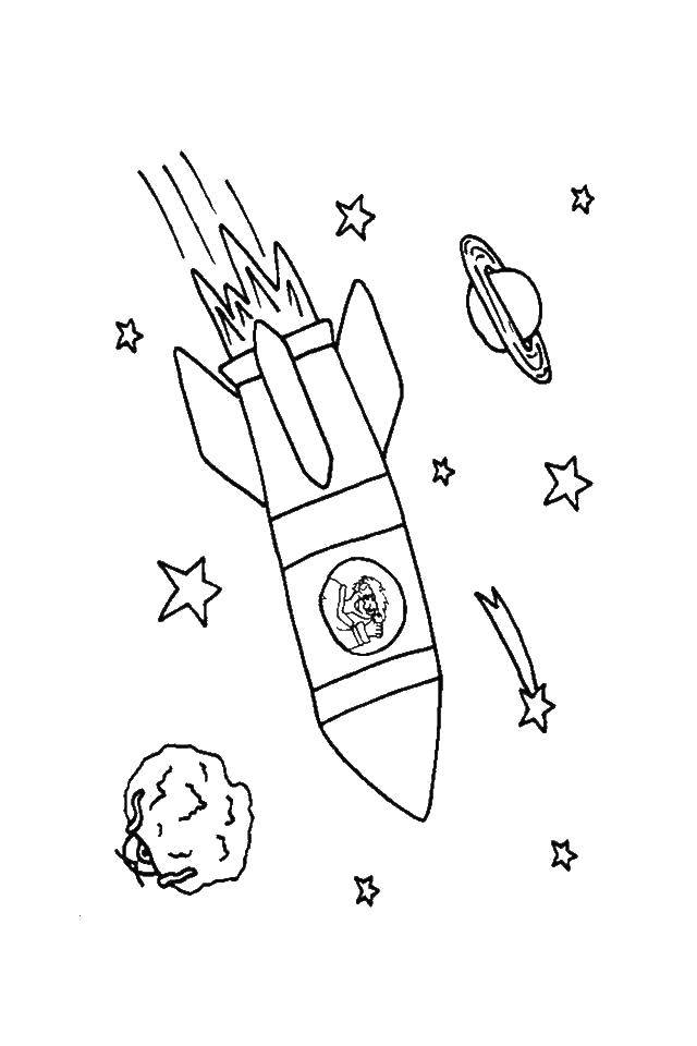 Coloring The rocket flies in space. Category rockets. Tags:  Space, astronaut, rocket.
