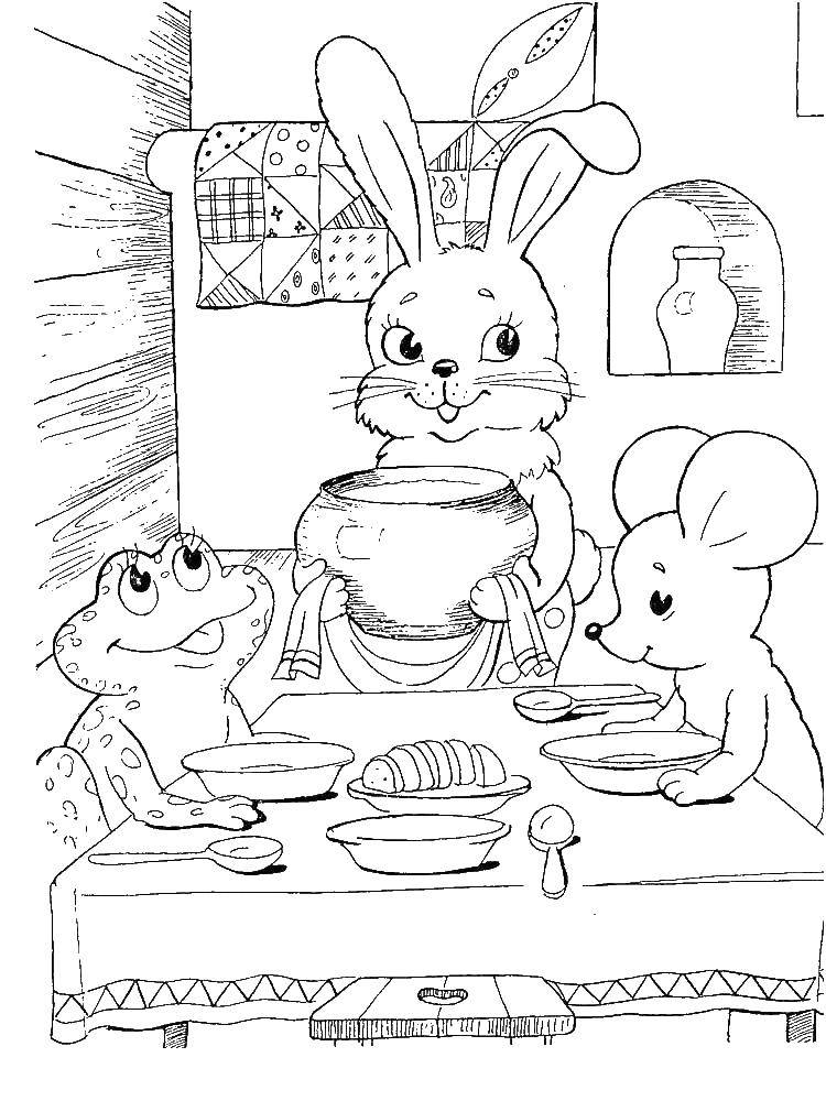 Coloring The residents of the house having lunch. Category The characters from fairy tales. Tags:  Tale, Teremok.