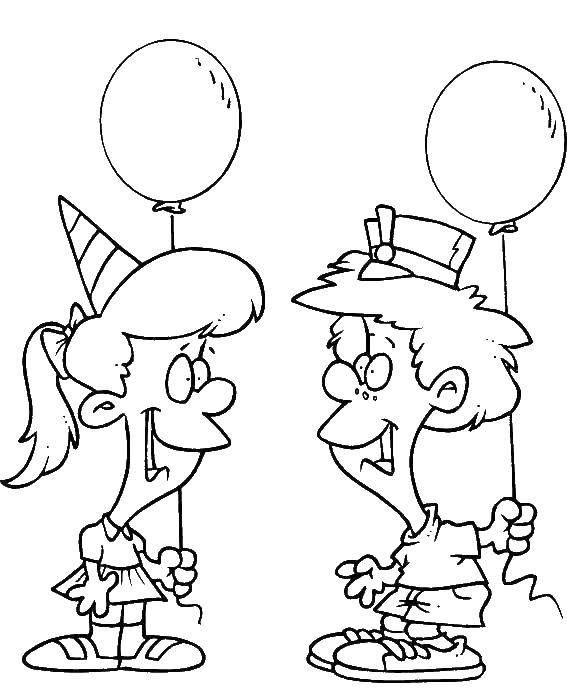 Coloring Children with balloons. Category People. Tags:  children, balloons.