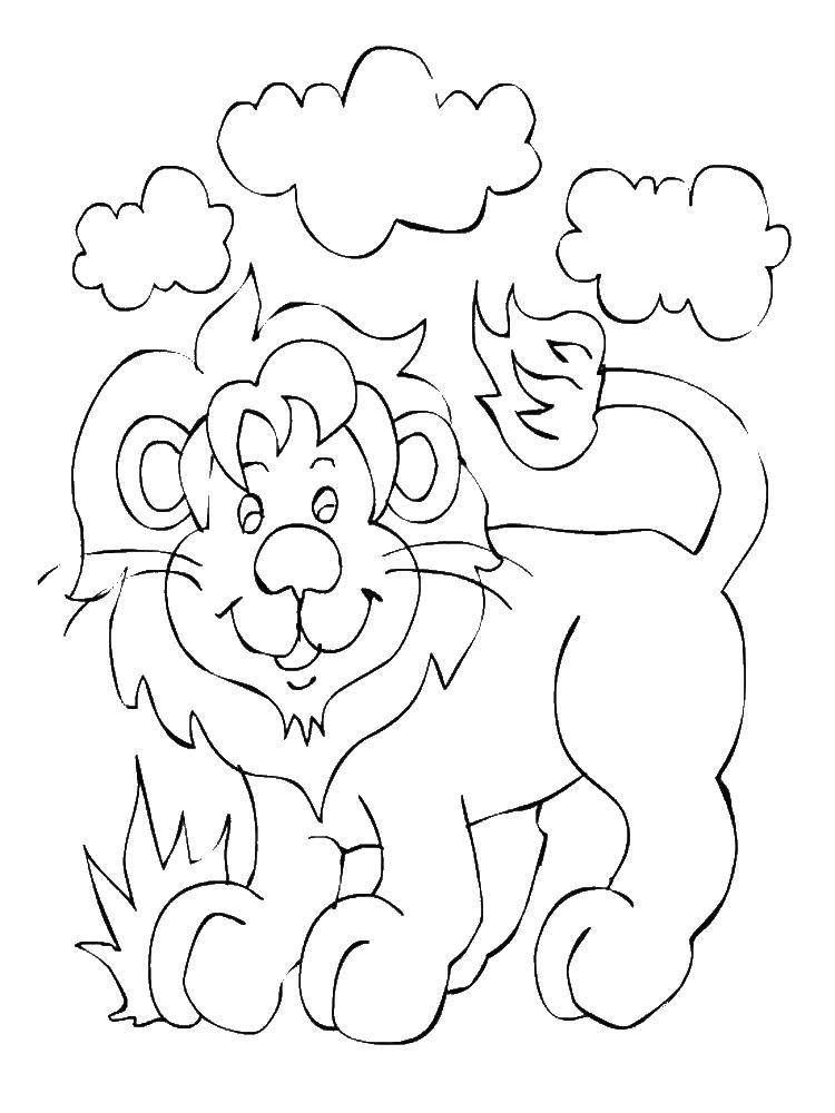 Название: Раскраска Лев под облачками. Категория: Раскраски для малышей. Теги: Животные, лев.