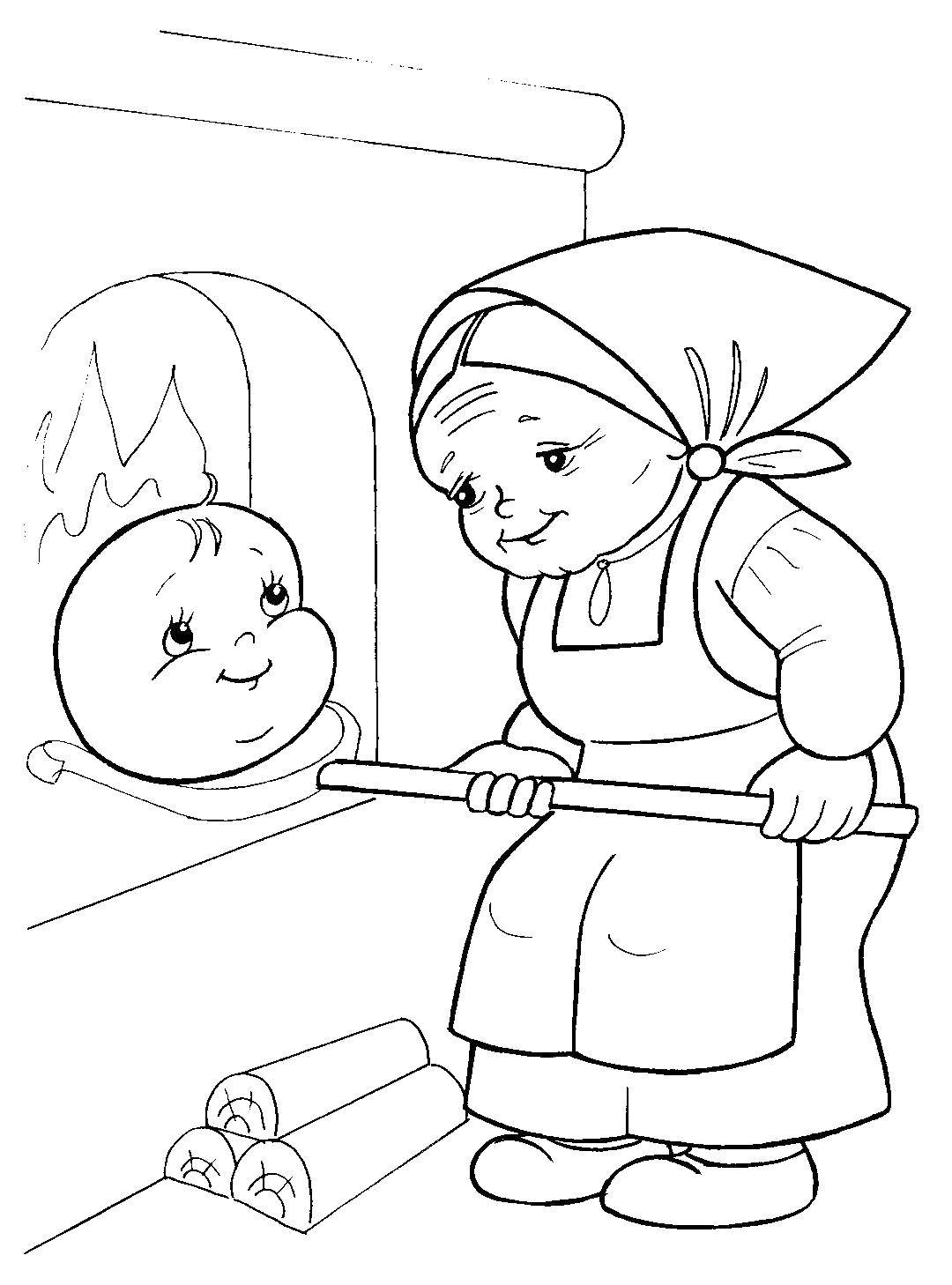 Coloring Grandmother baked bun. Category The characters from fairy tales. Tags:  Fairy Tales, Gingerbread Man.