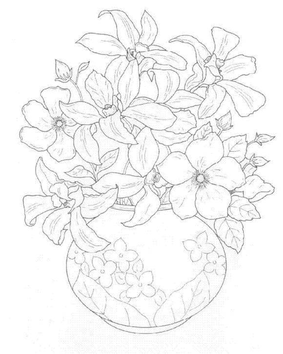 Название: Раскраска Ваза с букетом цветом. Категория: цветы. Теги: Цветы, букет, ваза.