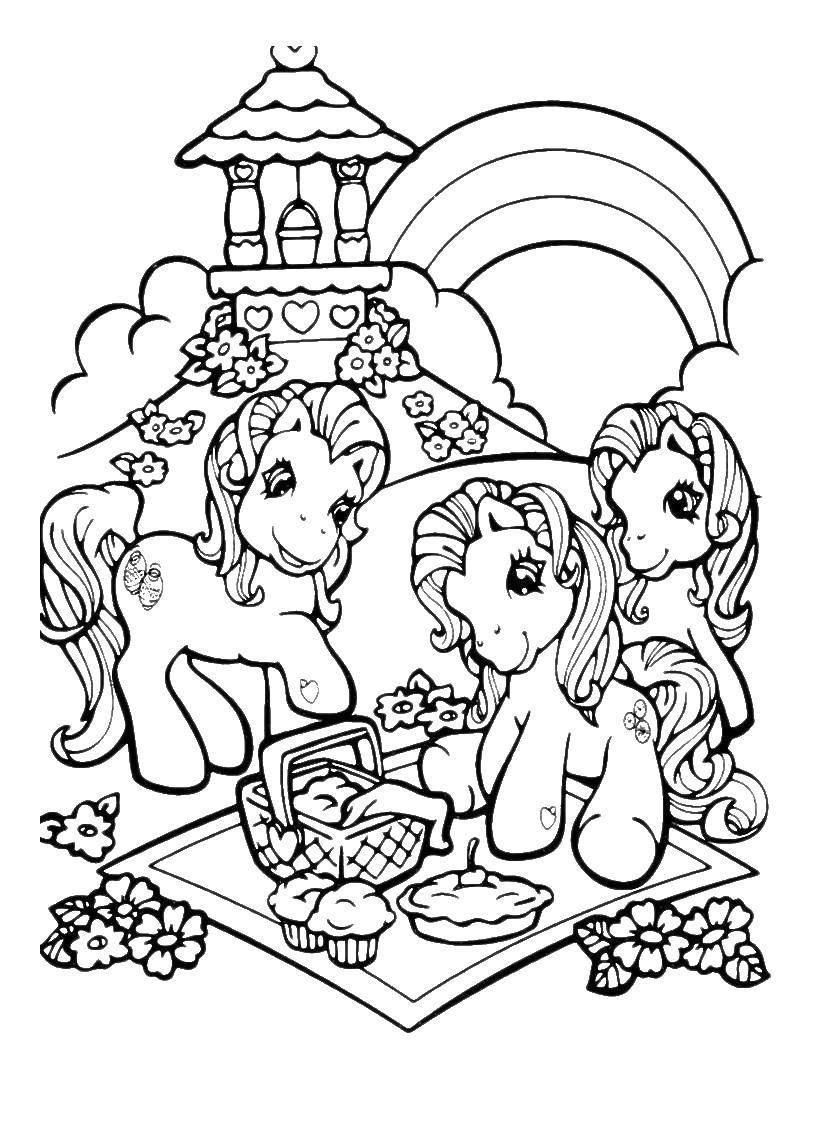 Опис: розмальовки  Поні на пікніку. Категорія: мій маленький поні. Теги:  Поні, "My little pony".