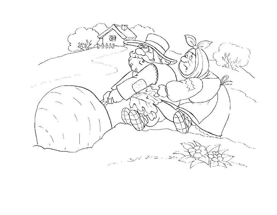Coloring Grandmother for Dedkov, Dedkov for turnip. Category Fairy tales. Tags:  Tales, "The Turnip".