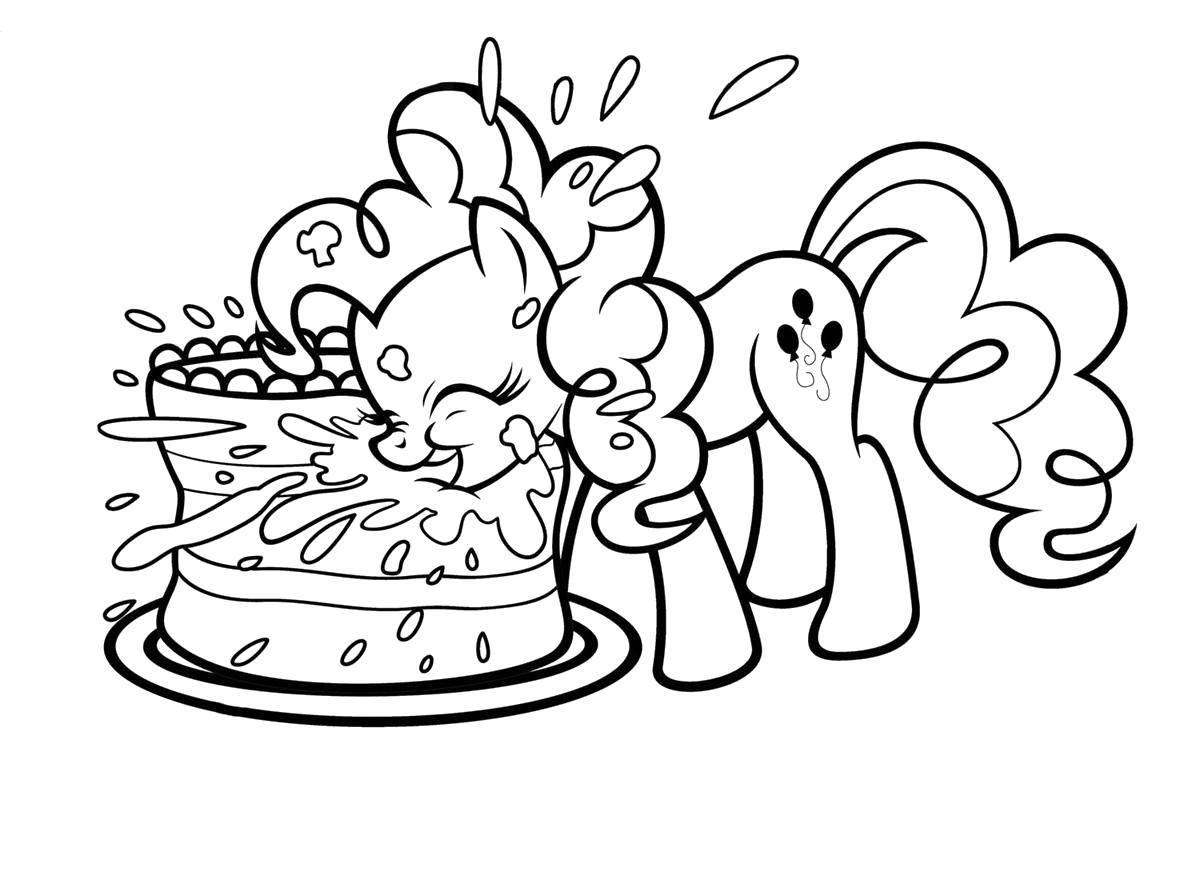 Название: Раскраска Пони кушает тортик. Категория: Пони. Теги: Пони, "My little pony".