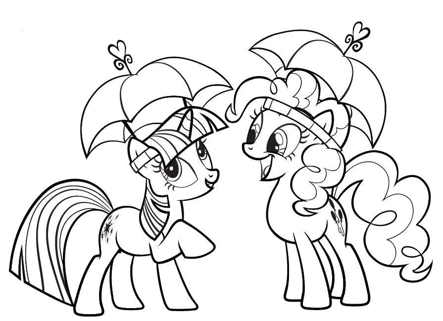 Название: Раскраска Пони под зонтиками. Категория: мой маленький пони. Теги: Пони, "My little pony".