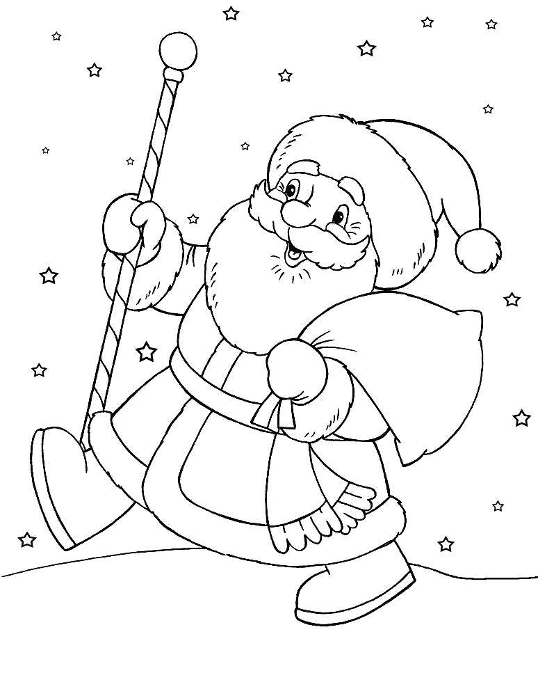 Название: Раскраска Дед мороз несёт подарочки. Категория: новый год. Теги: Новый Год, Дед Мороз, Санта Клаус, подарки.