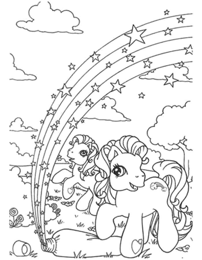 Название: Раскраска Пони и радуга. Категория: мой маленький пони. Теги: Пони, "My little pony".