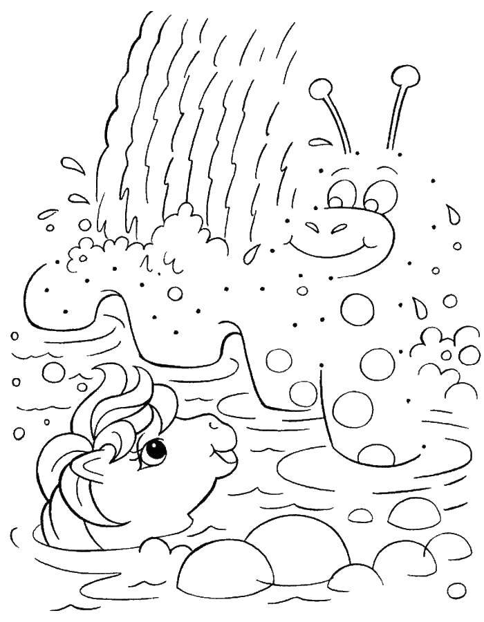 Coloring Pony swim. Category Ponies. Tags:  ponies.