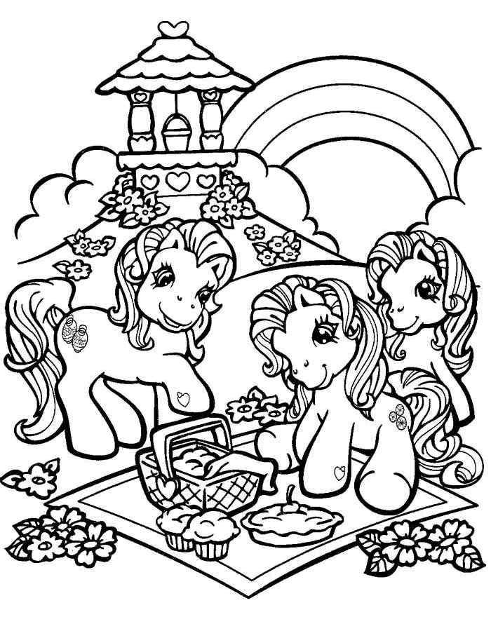 Coloring Pony picnic. Category Ponies. Tags:  pony, rainbow.