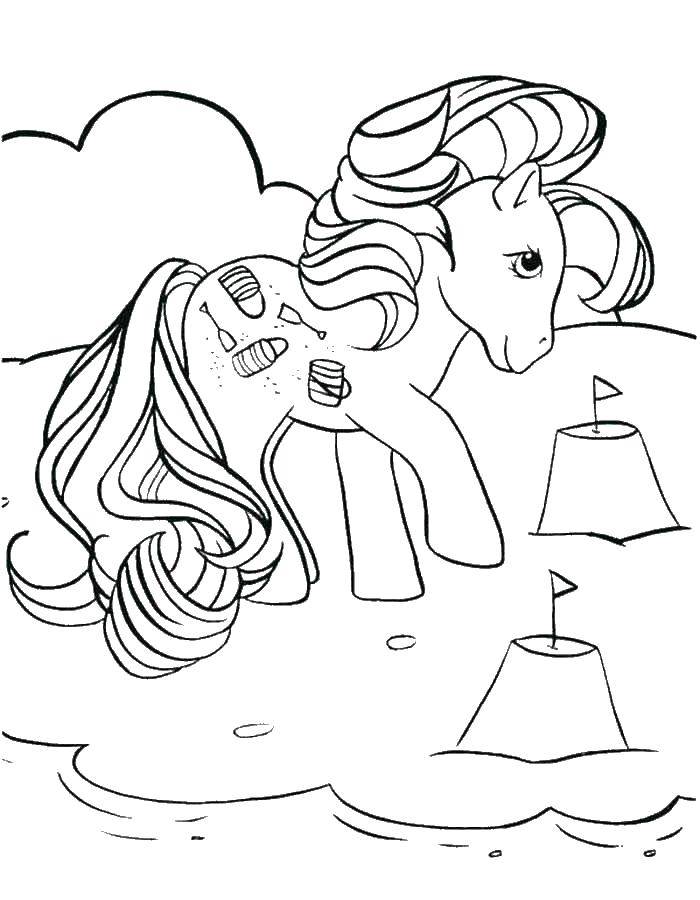 Coloring Ponies on the beach. Category Ponies. Tags:  pony, beach.