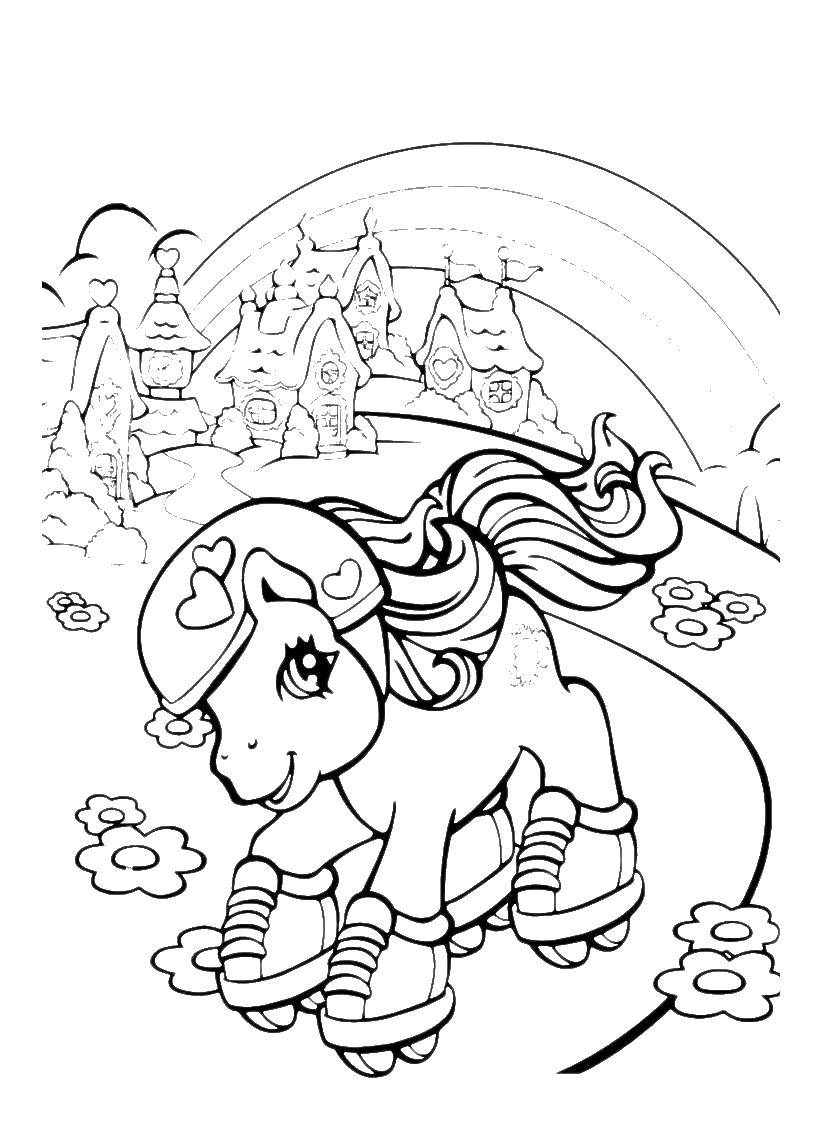 Coloring Pony on roller skates. Category Ponies. Tags:  ponies.