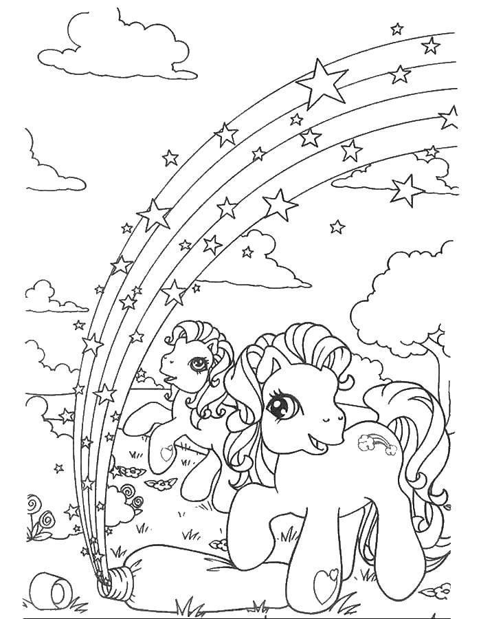 Coloring A pony with a rainbow. Category Ponies. Tags:  ponies.