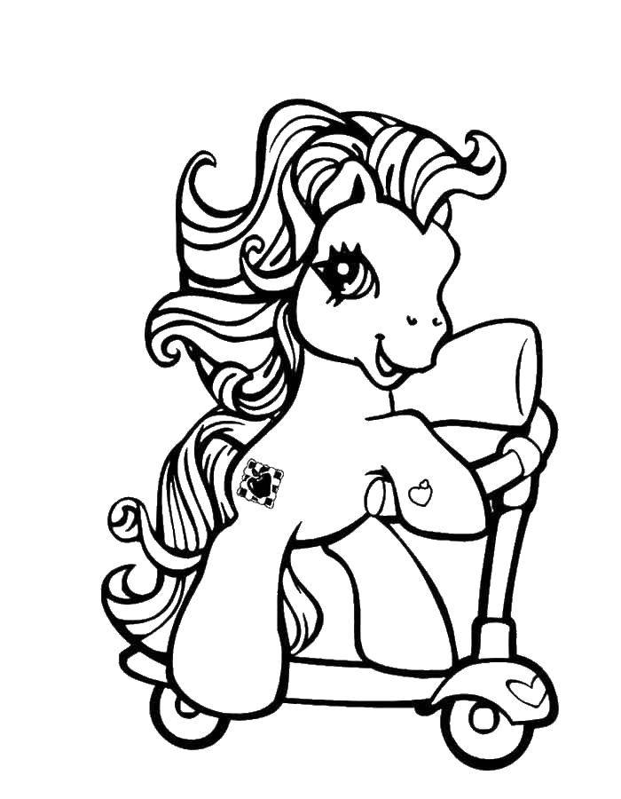 Coloring Pony with scooter. Category Ponies. Tags:  pony, scooter.