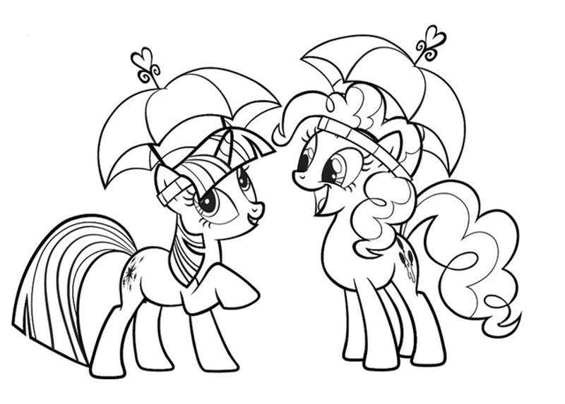 Название: Раскраска Пони из my little pony под зонтиками. Категория: мой маленький пони. Теги: Пони, "My little pony".