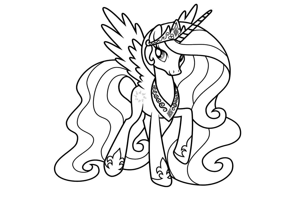 Название: Раскраска Пони из my little pony с шикарной гривой и хвостом. Категория: Пони. Теги: Пони, "My little pony".