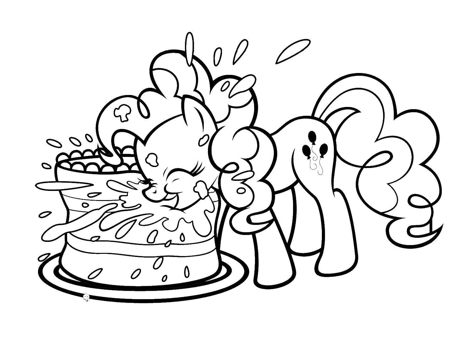 Coloring The pony eats the cake. Category Ponies. Tags:  Pony, My little pony.